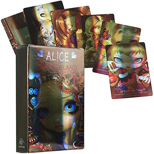 Baraja de Tarot Holográfica de Cartas de Oráculo de Alicia el País de las Maravillas en inglés con E Guía E Instrucción Juego de Cartas de Adivinación de Adivinación (45 piezas)