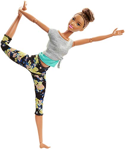 Barbie Fashionista Made to Move, Muñeca articulada castaña con top gris (Mattel FTG82)