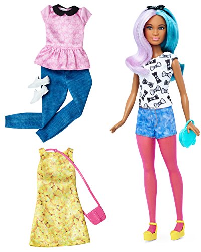 Barbie Fashionista, muñeca peinado multicolor con 2 conjuntos (Mattel DTF05)
