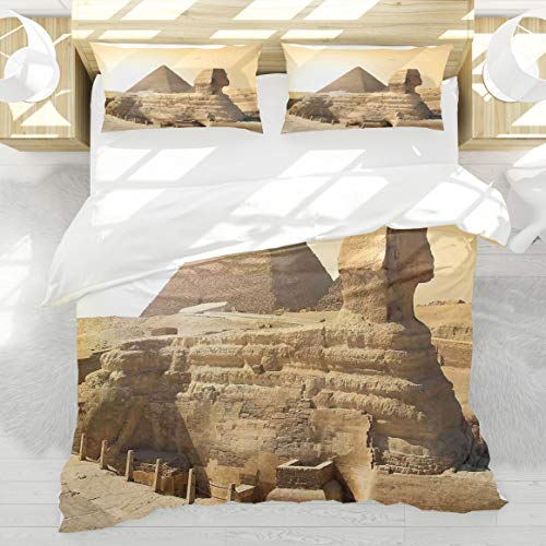 BEDNRY Juego de Ropa de Cama,Pirámides del Antiguo Egipto Famoso Gran Monumento Maravillas del Patrimonio Mundial Ver Imprimir,1 Funda Nórdica 200x200cm y 2 Funda de Almohada
