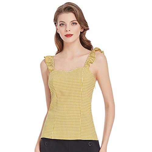 Belle Poque Ropa de los años 50 Cuello Cuadrado Cómodo Blusas de Chaleco Ahumado para Mujeres Niñas Amarillo # 2093 L