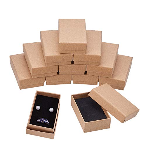 BENECREAT 18 Pack Cajas de Cartón Kraft para Collar 8x5x2cm Pequeña Caja de Regalo Rectángulo de Pulsera y Pendientes Cumpleaños Boda Festival
