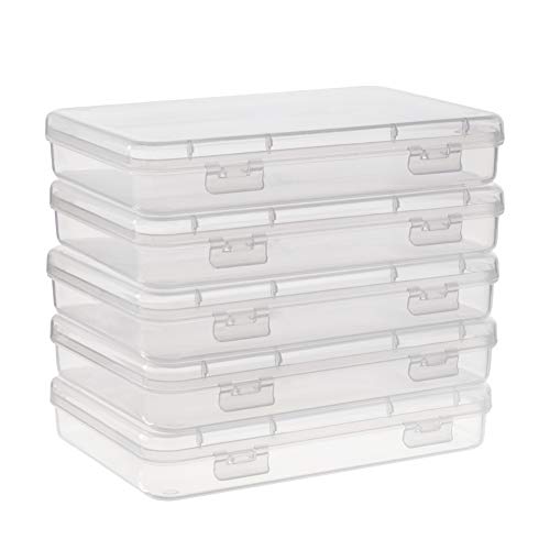 BENECREAT 5 Pack Caja de plastico 15.1x10.9x2.6cm Transparente con Tapas abatibles para articulos, Pastillas, Hierbas, Cuentas pequenas