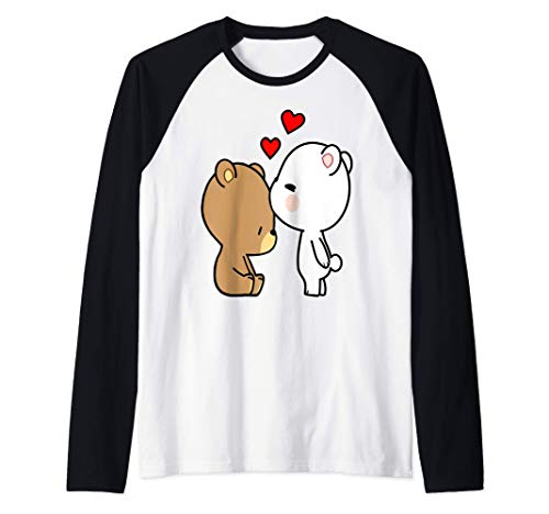 Besando a los osos Leche y Mocha amante del osito de peluche Camiseta Manga Raglan