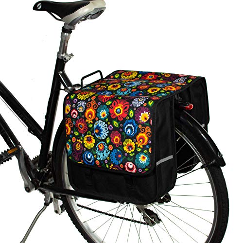 BikyBag Cl?Sica L - Doble Alforjas Bolsa para Bicicleta Mujer - Hombre (Flores de Folklore)