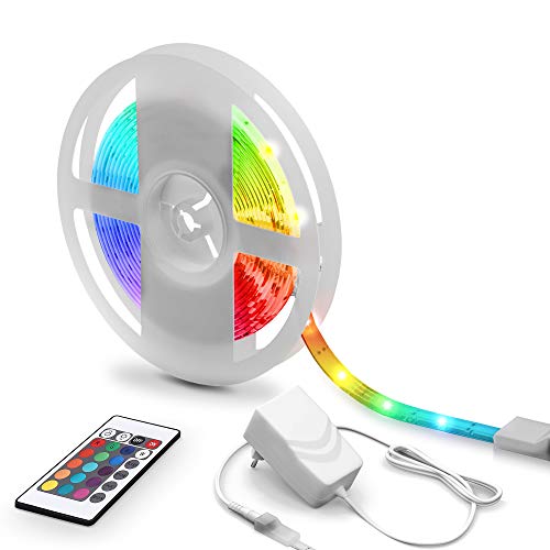 B.K.Licht 5m Tiras LED con cubierta de silicona, 16RGB Flexibles Multicolor, LED Kit Completo con mando a distancia, Luz Ambiental