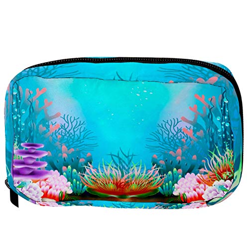Bolsas cosméticas de mar malezas coral estrellas de mar océano mundo práctico neceser bolsa de viaje Oragniser bolsa de maquillaje para mujeres y niñas