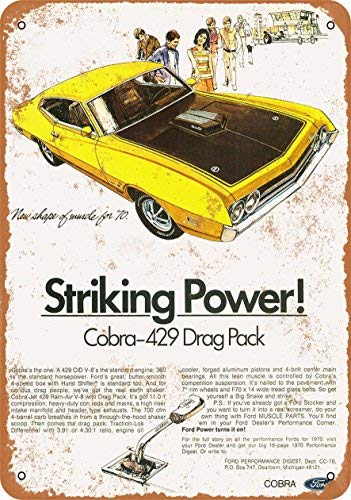 BRILLON 1970 Ford Torino GT Cobra 429 Drag Pack - Letrero de Metal de Aspecto Vintage – 8 x 12 Pulgadas