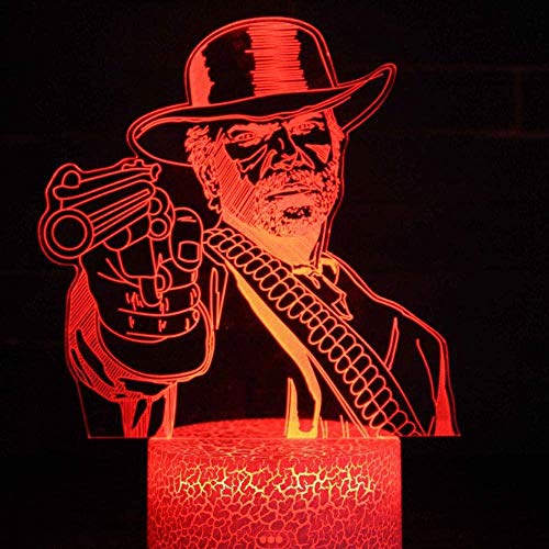 BTEVX Lámpara de ilusión 3D Luz de noche LED Dutch Van Der Linde Juego de dormitorio Red Dead Redemption 2 Regalo l hogar Lámpara de mesa Regalos para niños