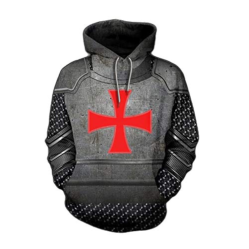 Caballeros Templarios Sudaderas con Capucha para Hombre Armadura Medieval Sudadera Cruzado Caballero Cruz Sudadera Manga Larga Chaqueta De Caballero Caballeros Cosplay Disfraz