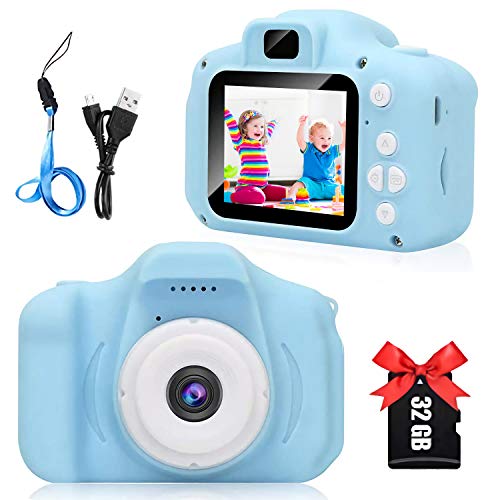 Cámara Digital para Niños, 8MP Digital Cámaras Fotos Infantil Digitales Selfie, 1080P HD Video Pantalla de 2 Pulgadas con Tarjeta TF 32GB Regalos Juego Cámara para niños de 3 a 12 años (Azul)