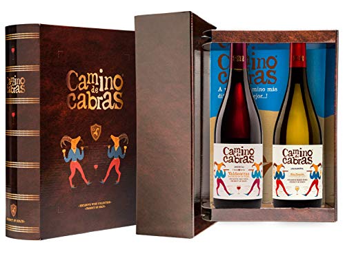CAMINO DE CABRAS Estuche regalo – Producto Gourmet – Vino blanco - Albariño Rias Baixas + Vino tinto Crianza – Valdeorras – Mencía - Vino bueno para regalo - 2 botellas x 75cl