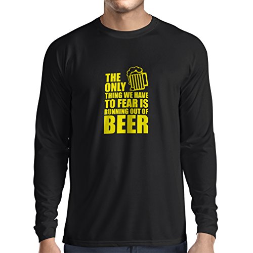 Camiseta de Manga Larga para Hombre Tener Miedo de no Tener una Cerveza - para la Fiesta, Bebiendo Camisetas (X-Large Negro Amarillo)
