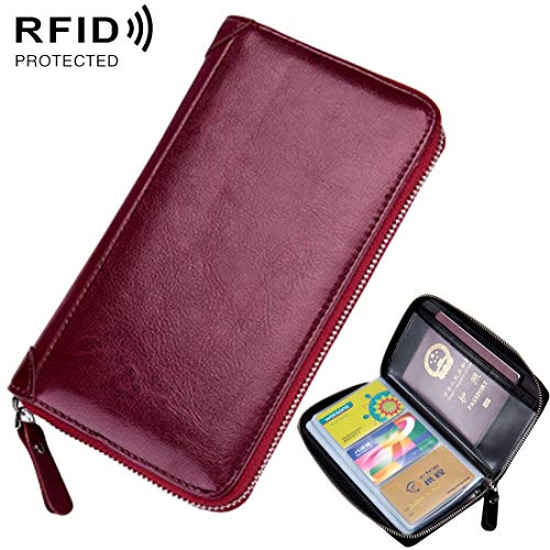 Chenyuying Multifunción carpeta del cuero genuino con la cremallera sólida carta de colores RFID titular de la cartera de bloqueo protege el caso Certificado bolso del pasaporte, Tamaño: 19,5 * 11,0 *