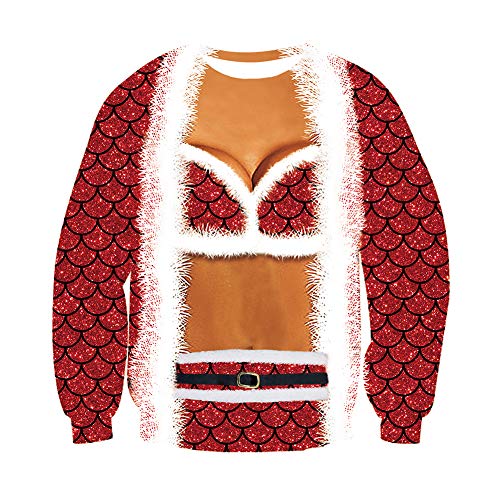 chicolife Unisex Hombres Mujeres feos Navidad Sweater 3D Xmas Mujer Escala Traje Impreso Ligera Sudadera con Cuello Redondo para Regalo de año Nuevo