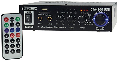 ChiliTec Amplificador HiFi CTA-100 USB 100 W I Line IN I 12 V/230 V Mando a Distancia I Negro