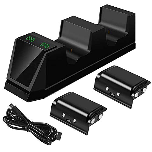 CICMOD Estación de Carga Dual Cargador con 2 pz Batería Recargable 1200 mAh para controladores Xbox one/ Xbox one S/ Xbox one X Negro