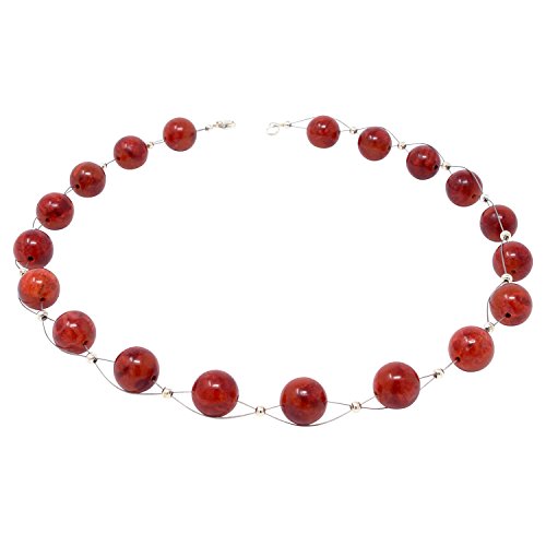 Collar de cadena de perlas de coral rojo liso, cadena de bolas de coral para mujer