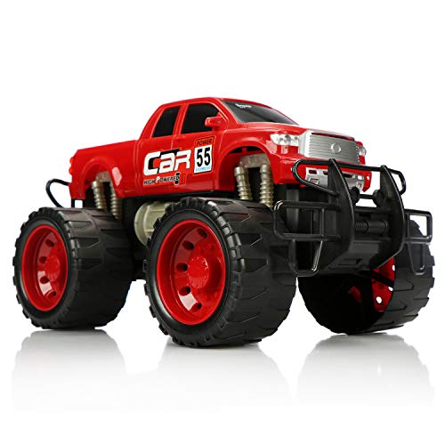 com-four® Camión Monstruo XL, vehículo de Cuerda para niños, Coche de Juguete Grande con Motor de fricción, Muy Divertido sin Electricidad (Rojo)