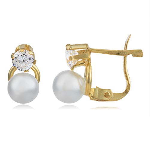 Córdoba Jewels | Pendientes en plata de ley 925 bañada en oro con perla y zirconitas con diseño Tú y Yo Zirconium Perla Catalán Gold