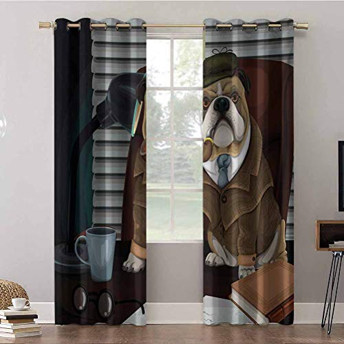 Cortinas opacas, 42 x 72 x paneles de cortina aislados térmicos, perro detective tradicional inglés con una pipa y sombrero, cortinas oscurecedoras para habitación (2 paneles)