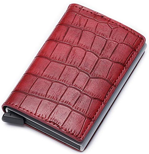 Credit Business Mini Card Wallet Hombre Mujer Smart Wallet Business Card Holder Hasp RFID Wallet -Red Crocodile