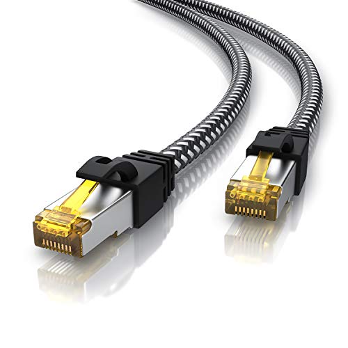 CSL - 0,25m Cable de Red Cat 7 - Gigabit Ethernet Cable LAN 10000 Mbit S - Revestido de Tela - Cat.7 Cable Crudo con Conector RJ 45 - S FTP blindaje Pimf - Switch Router Modem Access Point