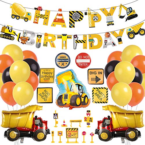 Decoración de cumpleaños con excavadora, para construcción, cumpleaños, fiesta, decoración de cumpleaños, decoración de fiesta, excavadora, globos de construcción, camión de bomberos, globos