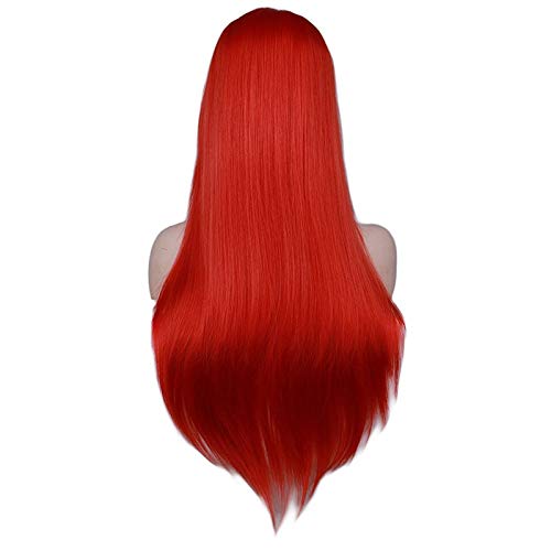 DER Peluca de Cabeza Ondulada Larga Natrual for Mujer Cosplay Negro Rojo Rosa Rubio Marrón Claro Marrón Oscuro Pelucas de Cabello sintético (Color : Red, Stretched Length : 26inches)