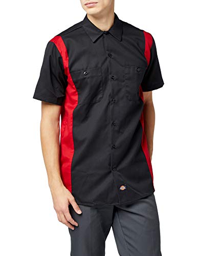 Dickies Two Tone Work Shirt Camisa, Negro (Black/English Red ber), Large (Tamaño del Fabricante:Large) para Hombre