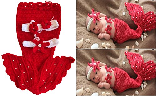 Disfraz de ganchillo para recién nacido, diseño sirenita, conjunto de punto ideal para sesiones de fotos rojo rosso