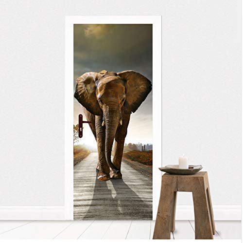 Diy 3D Etiqueta De La Pared Mural Decoración Para El Hogar Elefante En El Camino Art Extraíble Etiqueta De La Puerta Decole 77X200 Cm Etiqueta De La Puerta