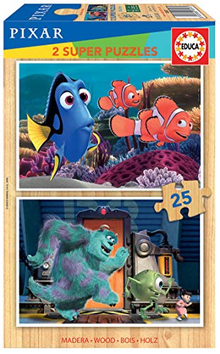 Educa- Disney Pixar : Buscando a Nemo y Monsters Inc 2 Puzzles Infantiles de Madera ecológica de 25 Piezas, a Partir de 3 años (18597)