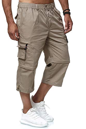 EGOMAXX Pantalones Cortos para Hombre Cargo 3/4 Ajustables Longitud, Color:Caqui, Talla de pantalón:L