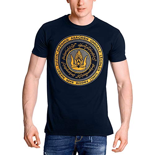 Elbenwald Señor de los Anillos Camiseta de los Hombres Juntos para Gondor algodón Azul - M
