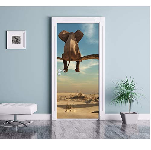 Elefante 3D Relájese En El Árbol Etiqueta De La Puerta Para El Dormitorio Sala De Estar Regalo Pvc Impermeable Etiqueta De La Puerta Envoltura 77X200 Cm Etiqueta De La Puerta
