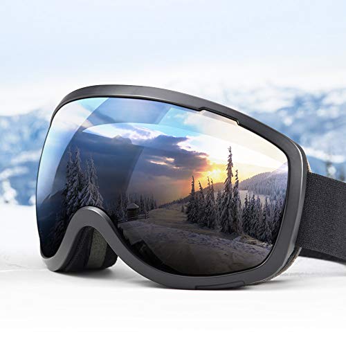 Elegear Gafas de Esquí-Máscara Gafas ski Snowboard Hombre y Mujer Lente Entero Campo Visual Lentes Antiniebla,100% UV400 Protección, Magnéticos Esférica Lentes (Negro)