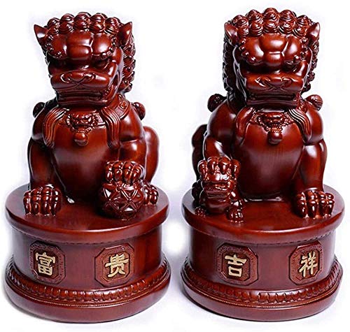 Escultura,Un Par De Resina De Los Leones De Pekín Fu Foo Perros Estatuas Guardián Chino Feng Shui Decoración Proteger A Los Espíritus Malignos Atraen La Riqueza Y La Buena Suerte