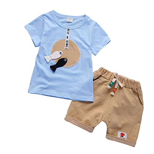 ESHOO Poco chicos chicas Cute dibujos animados peces patrón manga corta t-shirt Shorts Pantalones 2Pcs Set de trajes