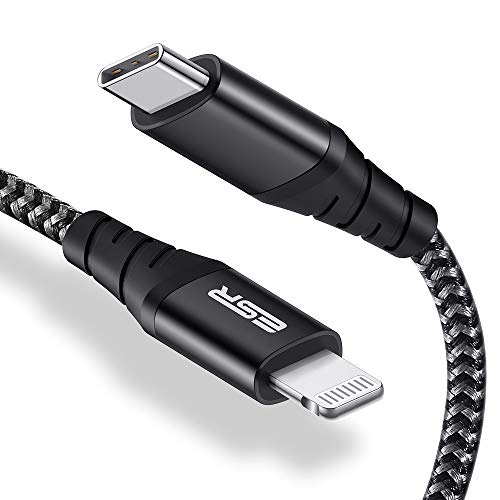 ESR Cable USB C a Lightning 2M【MFi Certificado】 Nailon Trenzado iPhone 11 Tipo C a Lightning USB C,Carga Rápida para iPhone 12/12 Pro/12 Mini/12 Pro MAX/SE 2020/11/11 Pro/11 Pro MAX/XS/XR/X, iPad 8/7