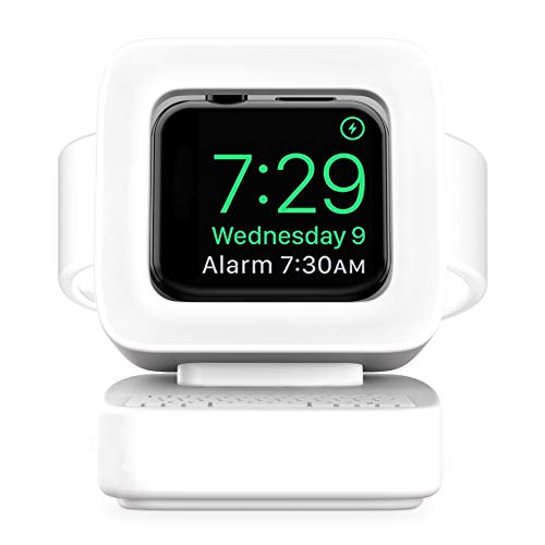 Estación de carga para Apple Watch iWatch Stand Dock de carga de silicona para iWatch Series 6 SE 5 4 3 2 1, soporte de cargador para Apple Watch, compatible con modo de mesita de noche (blanco)