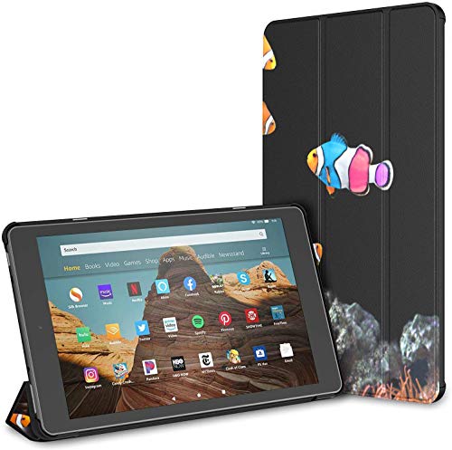 Estuche para pez Payaso Saltando y girando en el Aire Fire HD 10 Tablet (9.a / 7.a generación, versión 2019/2017) Estuche Impermeable para Kindle Cover Kindle Fire HD 10 Auto Wake/Sleep para Tablet