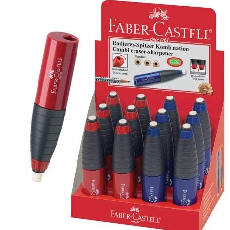 Faber Castell Sacapuntas Twist agujero individual con depósito y goma sin PVC Colores surtidos Expositores 12 unidades