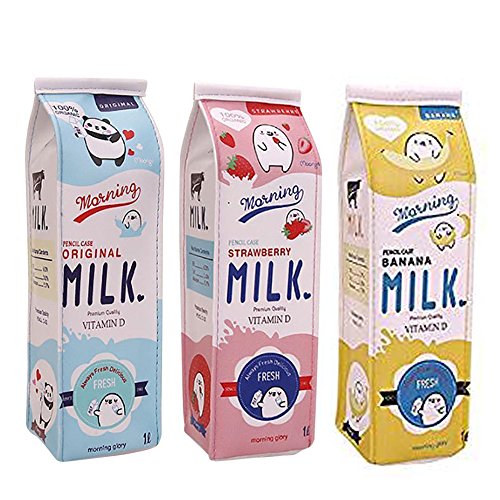 Fablcrew Estuche creativo de cartón de leche de poliuretano, organizador con cremallera, suministros escolares, 3 unidades