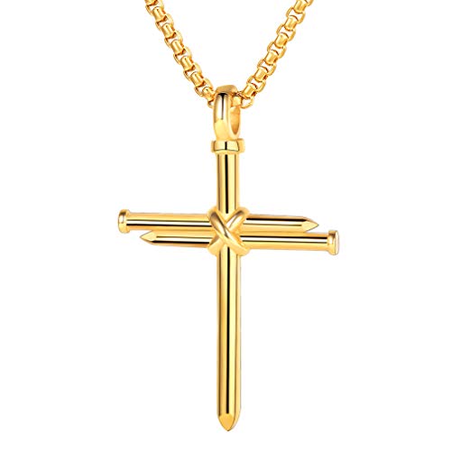 FaithHeart Acero Inoxidable Chapado en Oro Colgante de Crucifijo Clavos Típico Religioso con Precio Económico