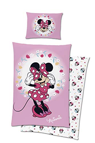 Familando Juego de ropa de cama para bebé de 2 piezas, diseño de Minnie Mouse, 100 x 135 cm, 40 x 60 cm, color rosa