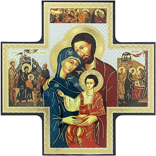 Ferrari & Arrighetti Icono bizantino de la Sagrada Familia en Forma de Cruz - 15 x 15 cm