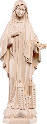 Ferrari & Arrighetti Imagen de la Virgen de Medjugorje en Talla de Madera con Acabado Natural Que Mide 10 cm - Demetz Deur