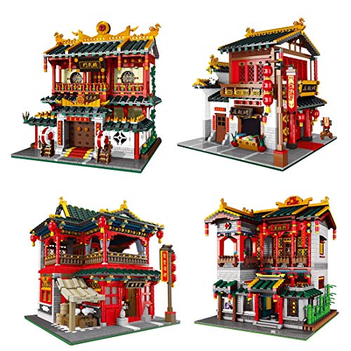 FFCVTDXIA 12che 4pcs Chinatown Modelo Building Blocks Chinese House Modelo de Juguete para niños, Adultos zhihao