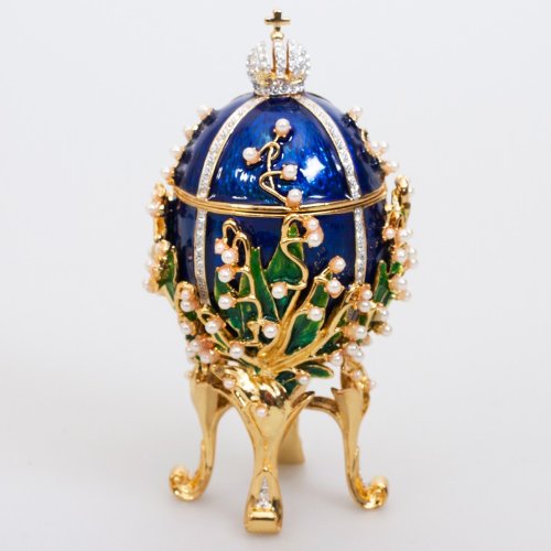 Figura de cristal Swarovski Lily-of-the-Valley chapado en oro azul Fabergé estilo caja de huevos edición limitada coleccionable Faberge Reproducción